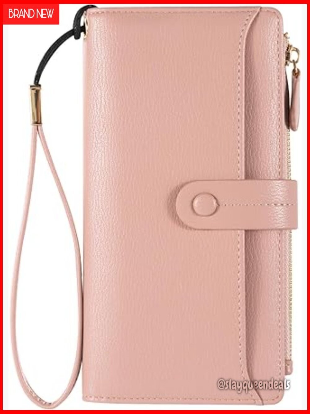 RFID Blocking Leather Bifold Clutch Wallet with Wristlet